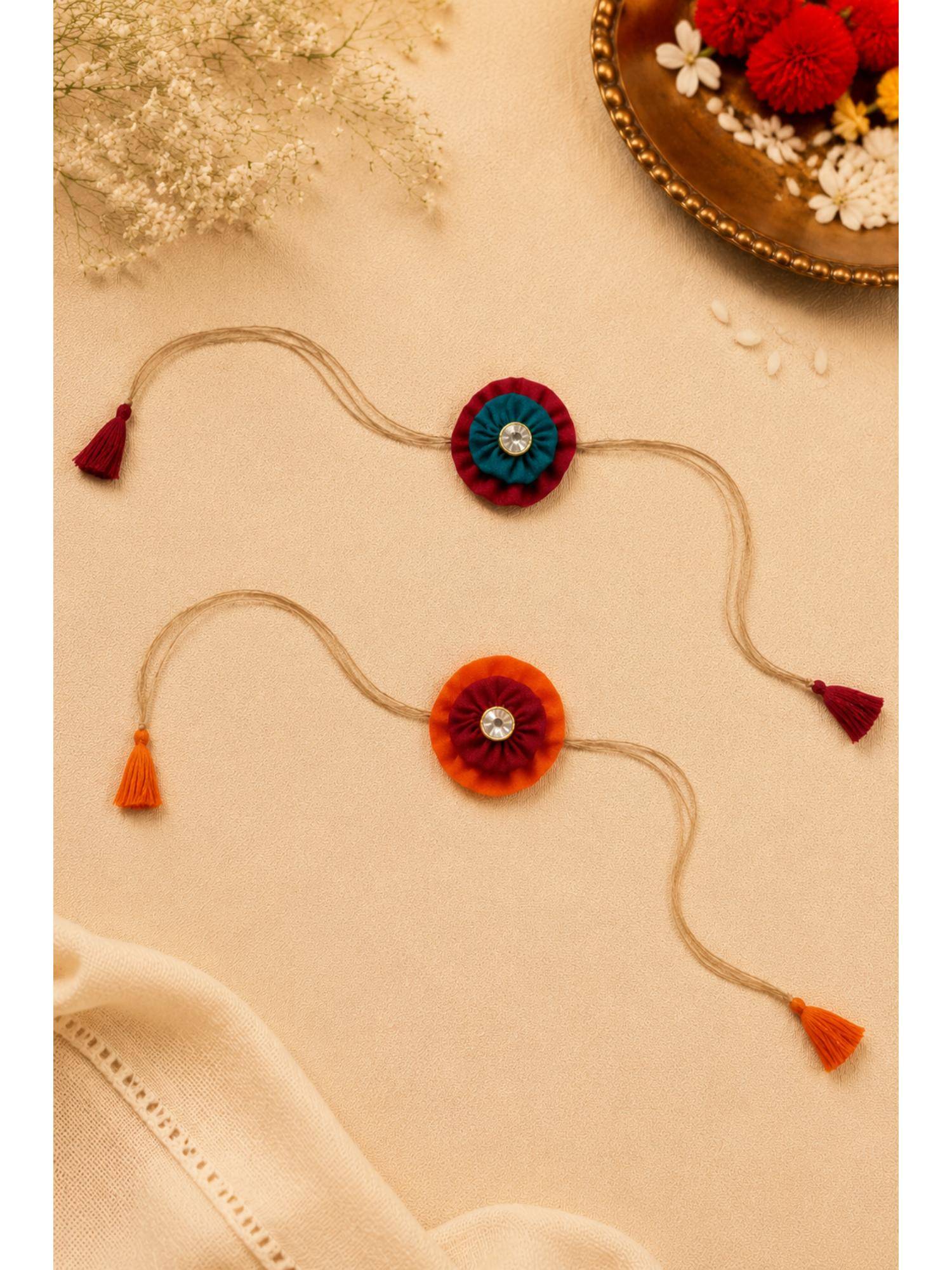 WHE Handmade Fabric Flower Rakhi Combo (Pack of 2)