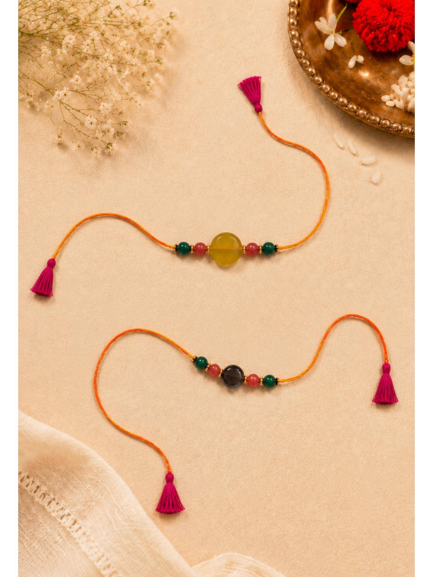 WHE Handmade Genuine Gemstone Rakhi combo (Pack of 2)
