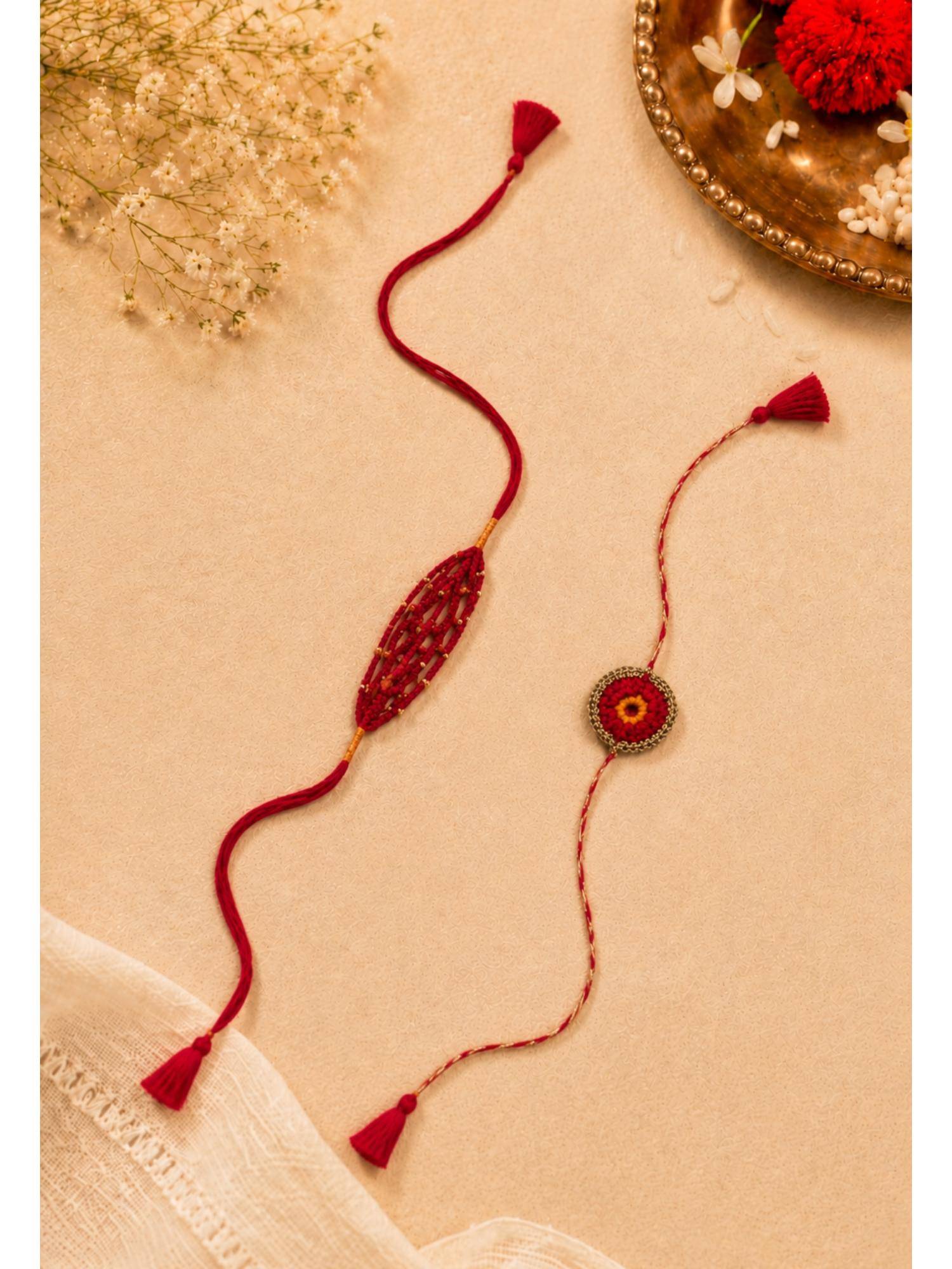 WHE Orange Handmade Crochet Rakhi Combo (Pack of 2)