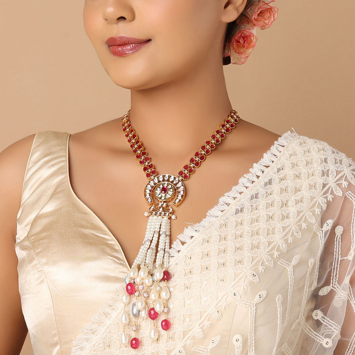 Joules By Radhika Beaded Pendant Style Necklace In White And Red Tone Buy Joules By Radhika