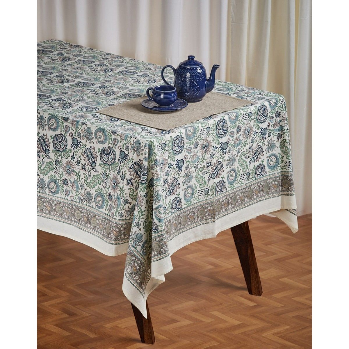 Fabindia Blue Antara Cotton Hand Block Printed Table Cover Buy