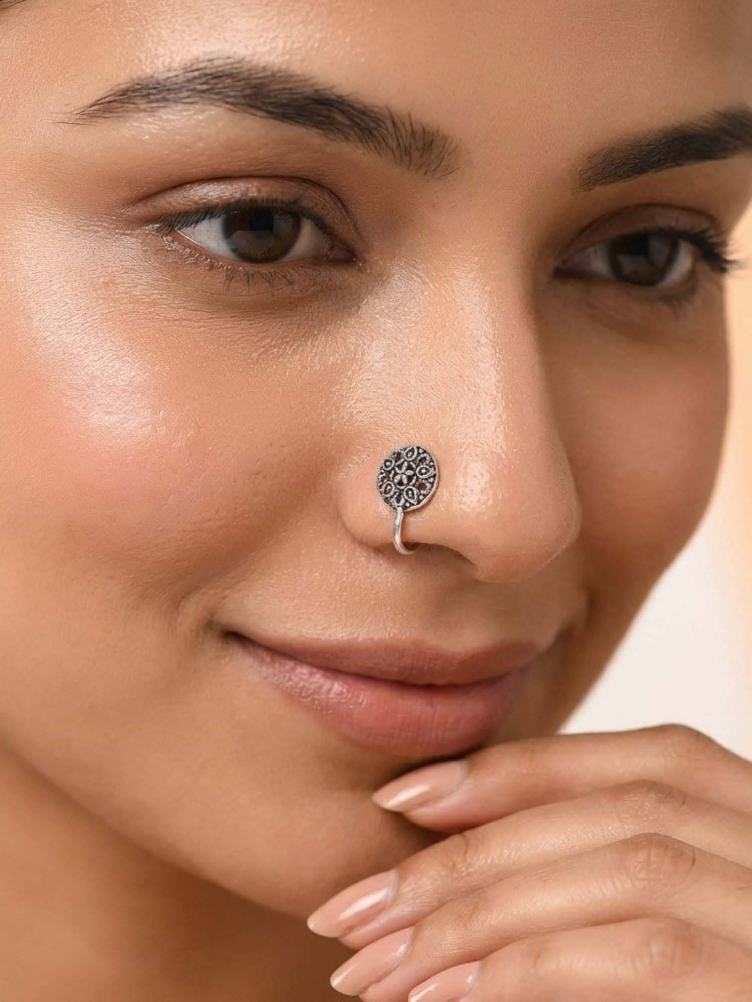 925 SILLER Oxidised Rhodium Plating Silver Nosepin (Onesize)