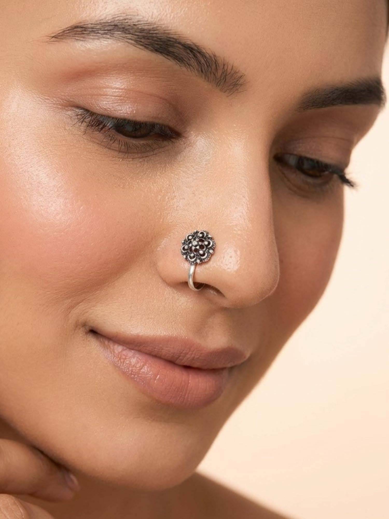 925 SILLER Oxidised Rhodium Plating Silver Nosepin (Onesize)