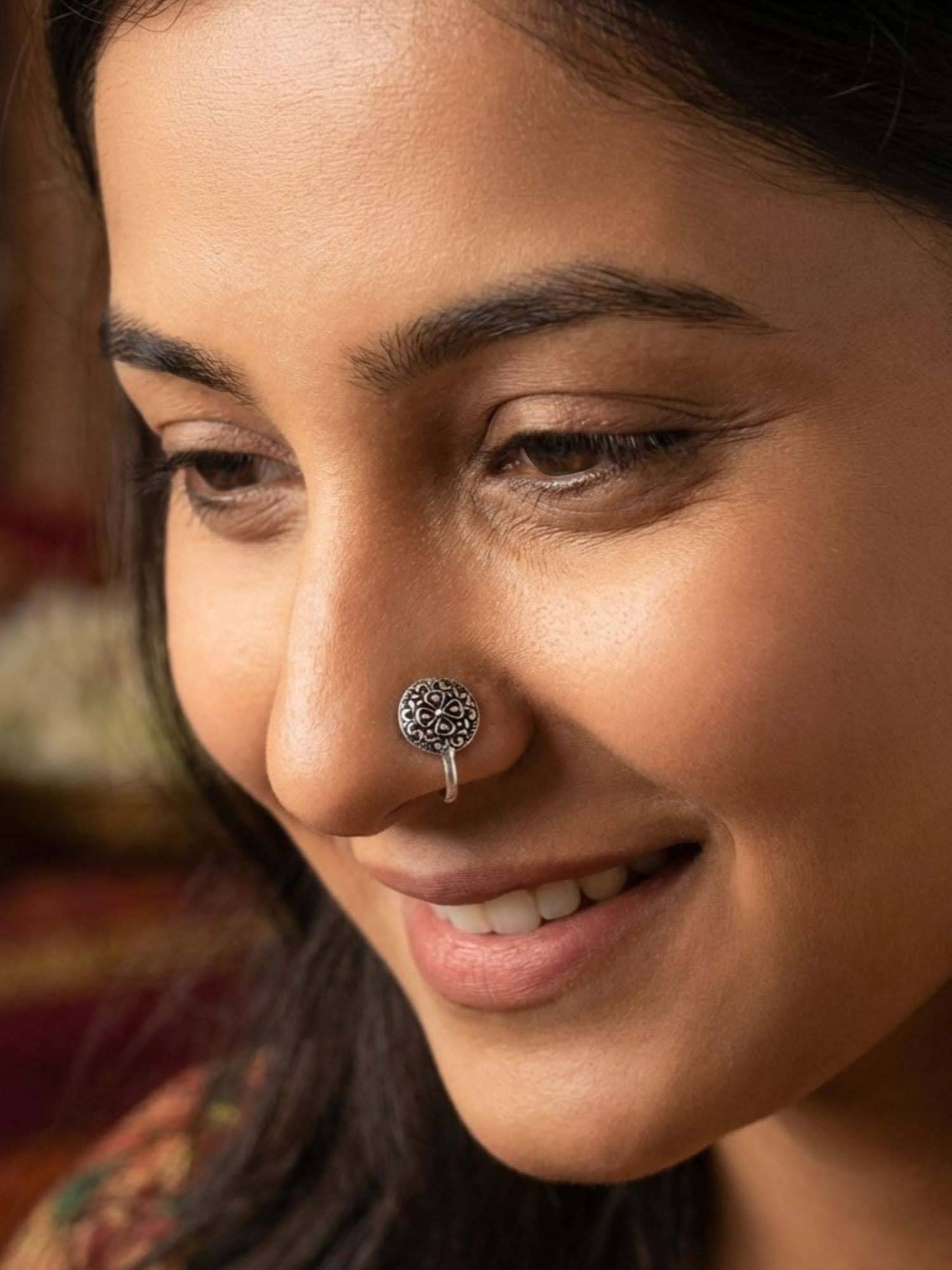 925 SILLER Oxidised Rhodium Plating Silver Nosepin (Onesize)