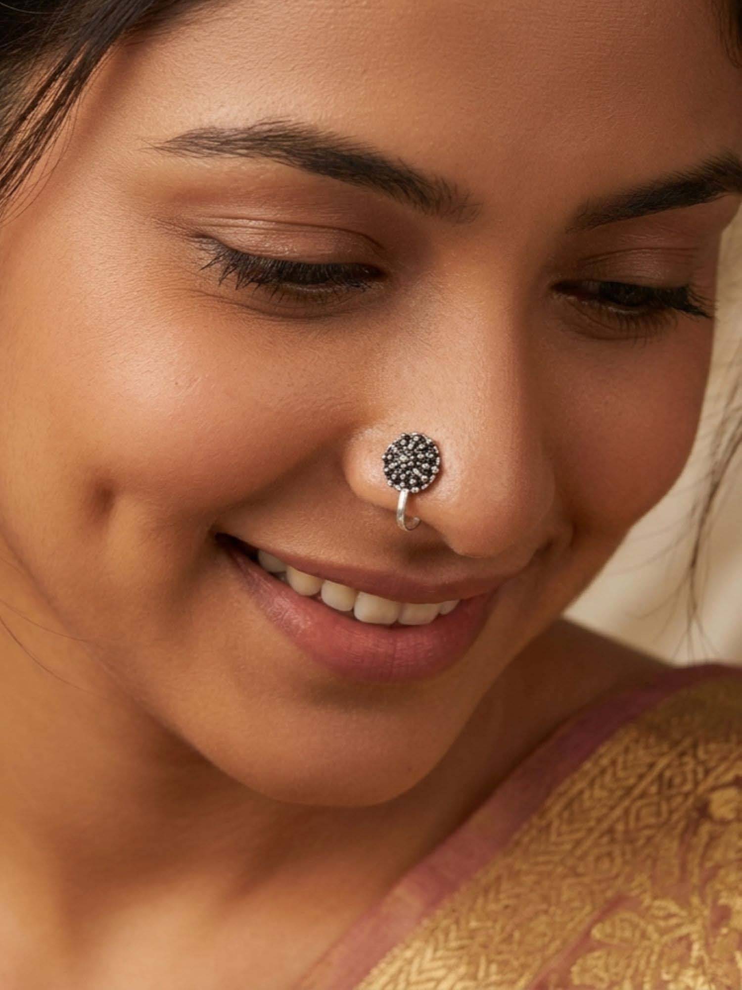 925 SILLER Oxidised Rhodium Plating Silver Nosepin (Onesize)