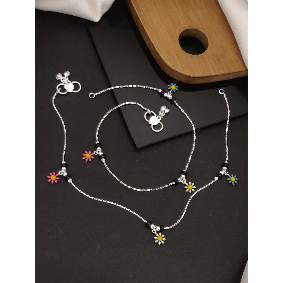 Abdesigns Enchanting Silver Plated Flower Gold Plated Anklet