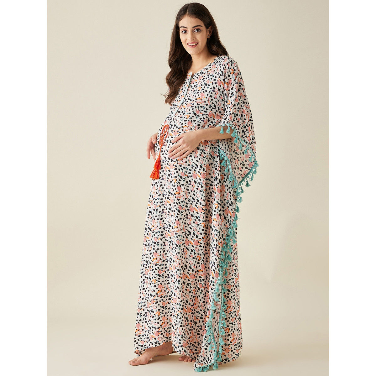The Kaftan Company White Animal Printed Maternity Kaftan Night Dress