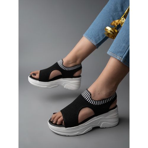 Shoetopia Lightweight Comfortable Daily Wear Trendy Flatforms Black  Sandals (EURO 36)