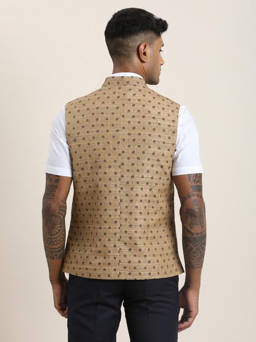 Sleeveless Jacket Turtle Nehru Jacket Turtle Men Brown Self Design