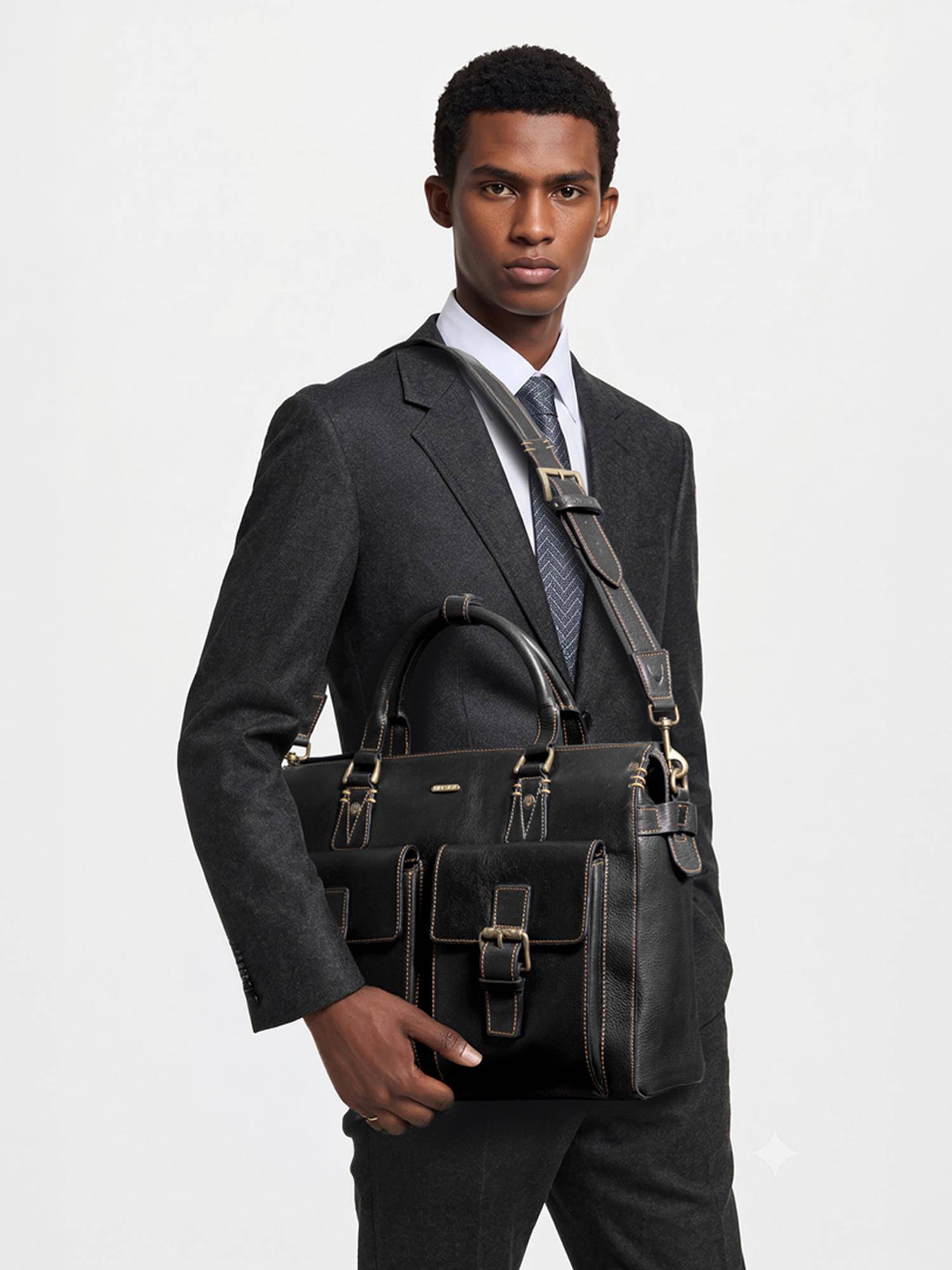 Hidesign Genuine Leather Baron 01 Black Briefcase