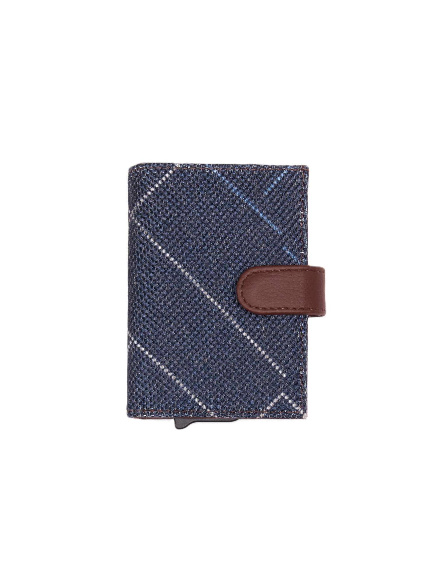 Zouk Bombay Tartan Arc Vegan Leather Compact Card Holder - Blue