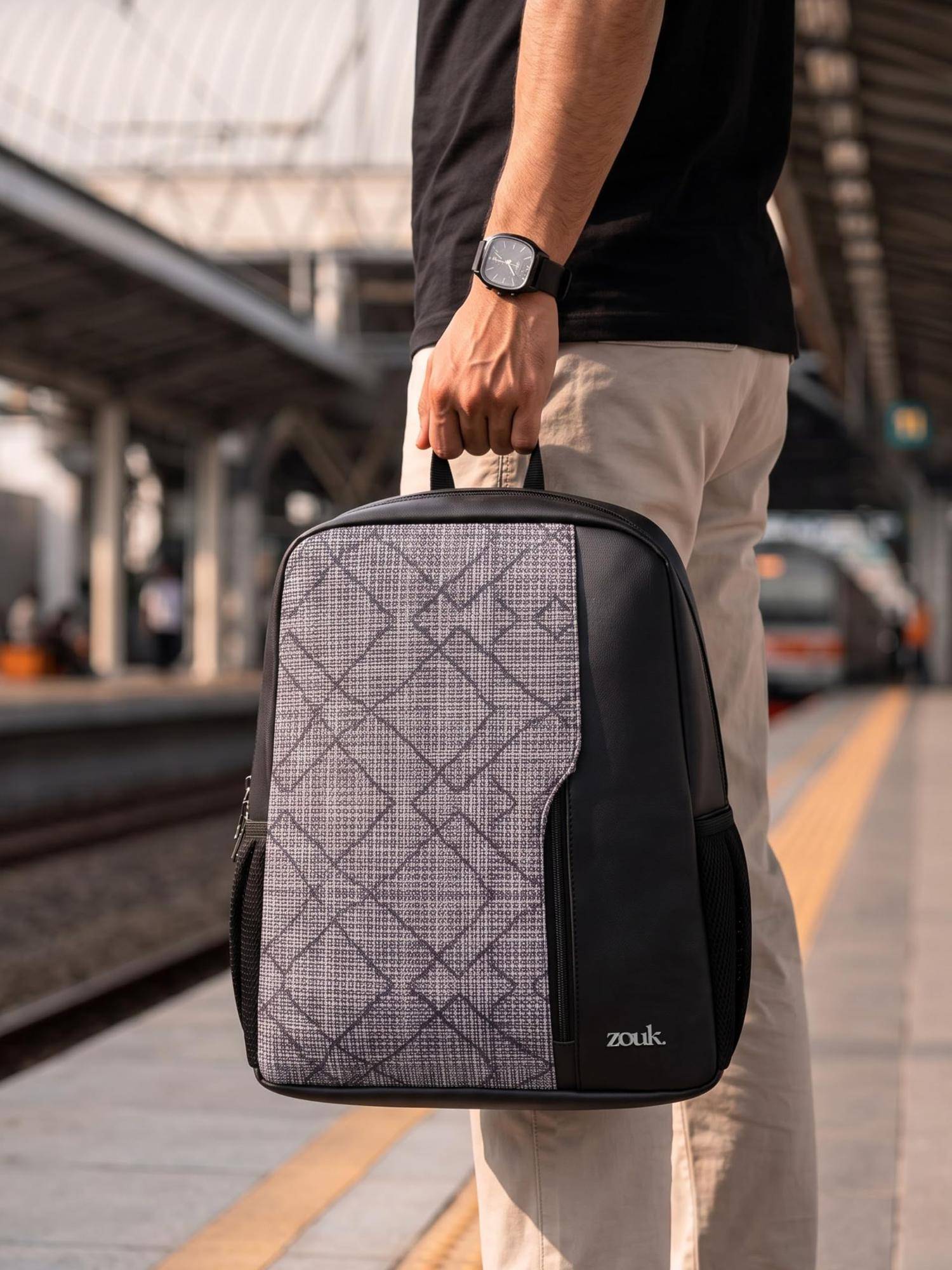 Zouk Horizon Mens Laptop Shoulder Backpack With Padded Compartment Grey
