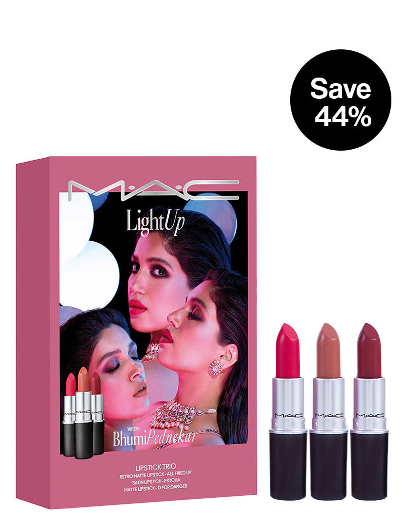 M.A.C Light Up With Bhumi Pednekar Lipstick Trio with D For Danger + Mocha + All Fired Up