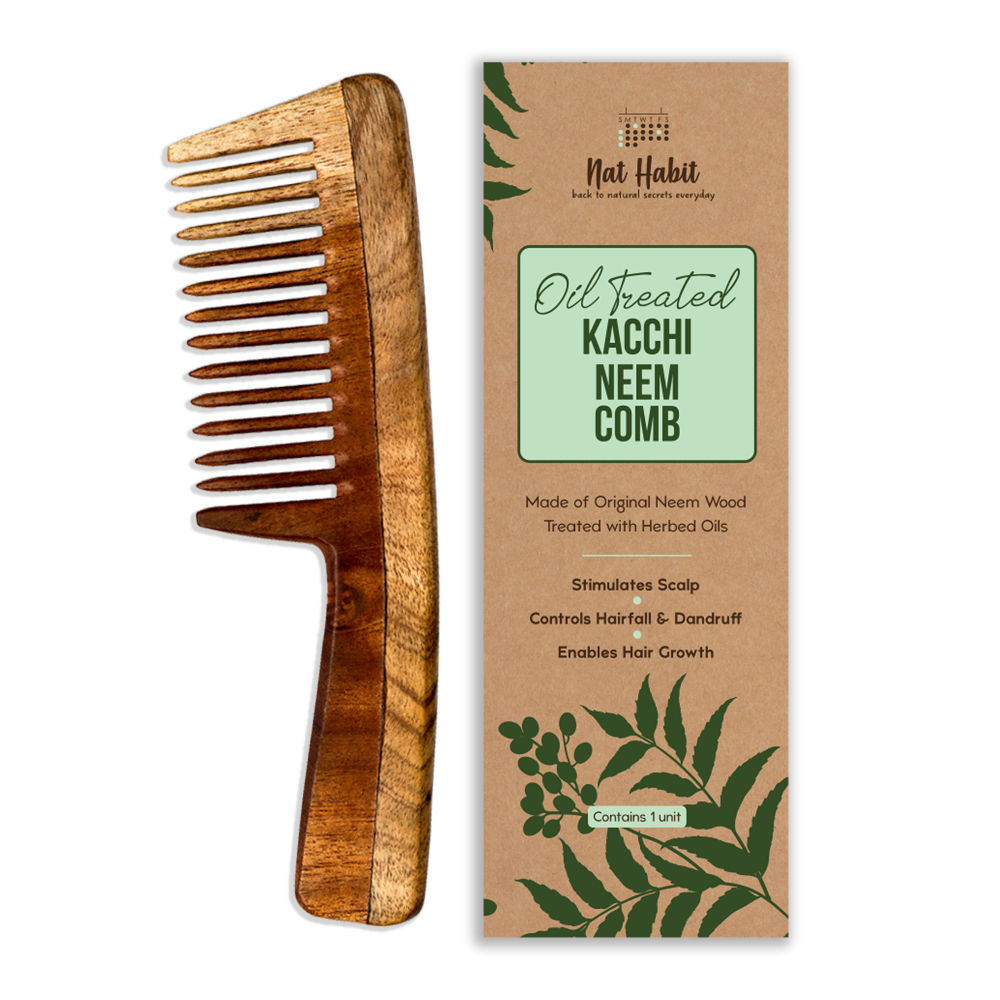 Nat Habit Oil Treated Kacchi Neem Comb - Wide Tooth