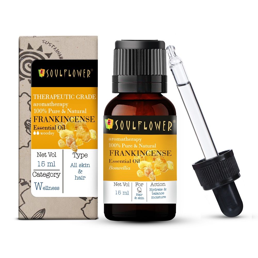 Soulflower Frankincense Essential Oil for Healthy Hair, Face, Skin Wrinkles, Scalp, Control Acne