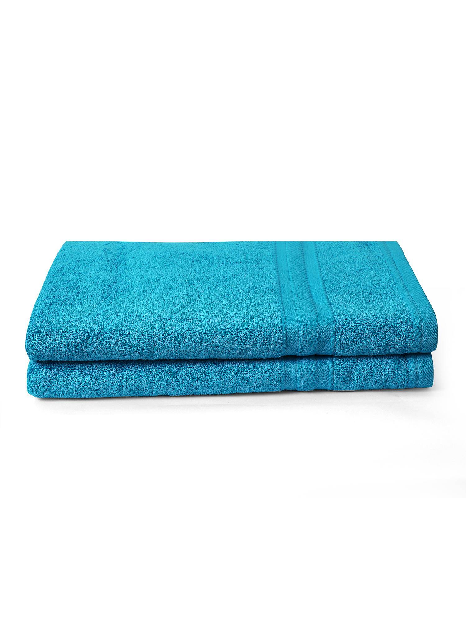 Layers Aqua Plush 450 Gsm Blue Bath Towel (Pack Of 2) (L)