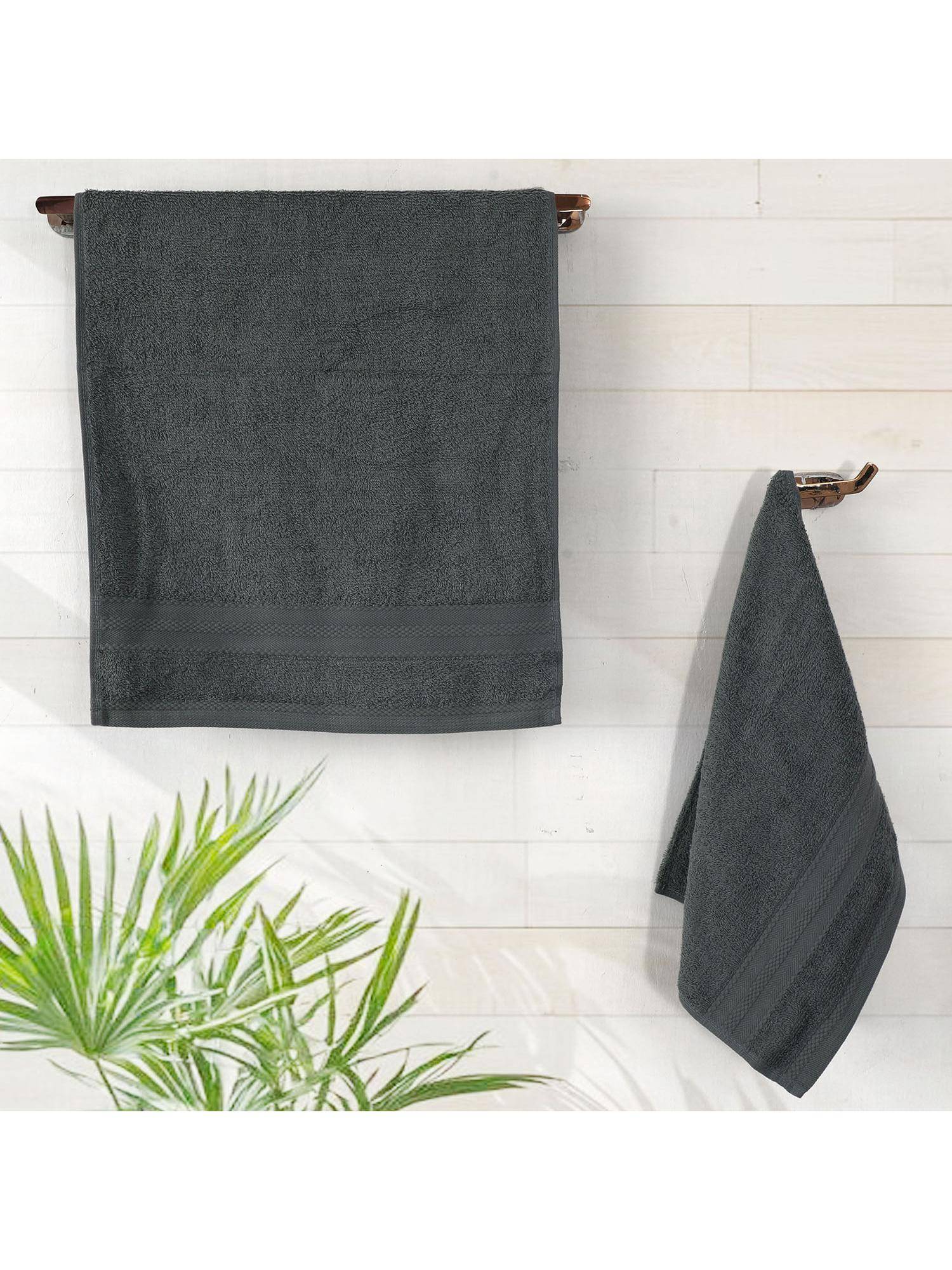 Layers Aqua Plush 450 Gsm Grey Hand Towels (Pack Of 4) (M)