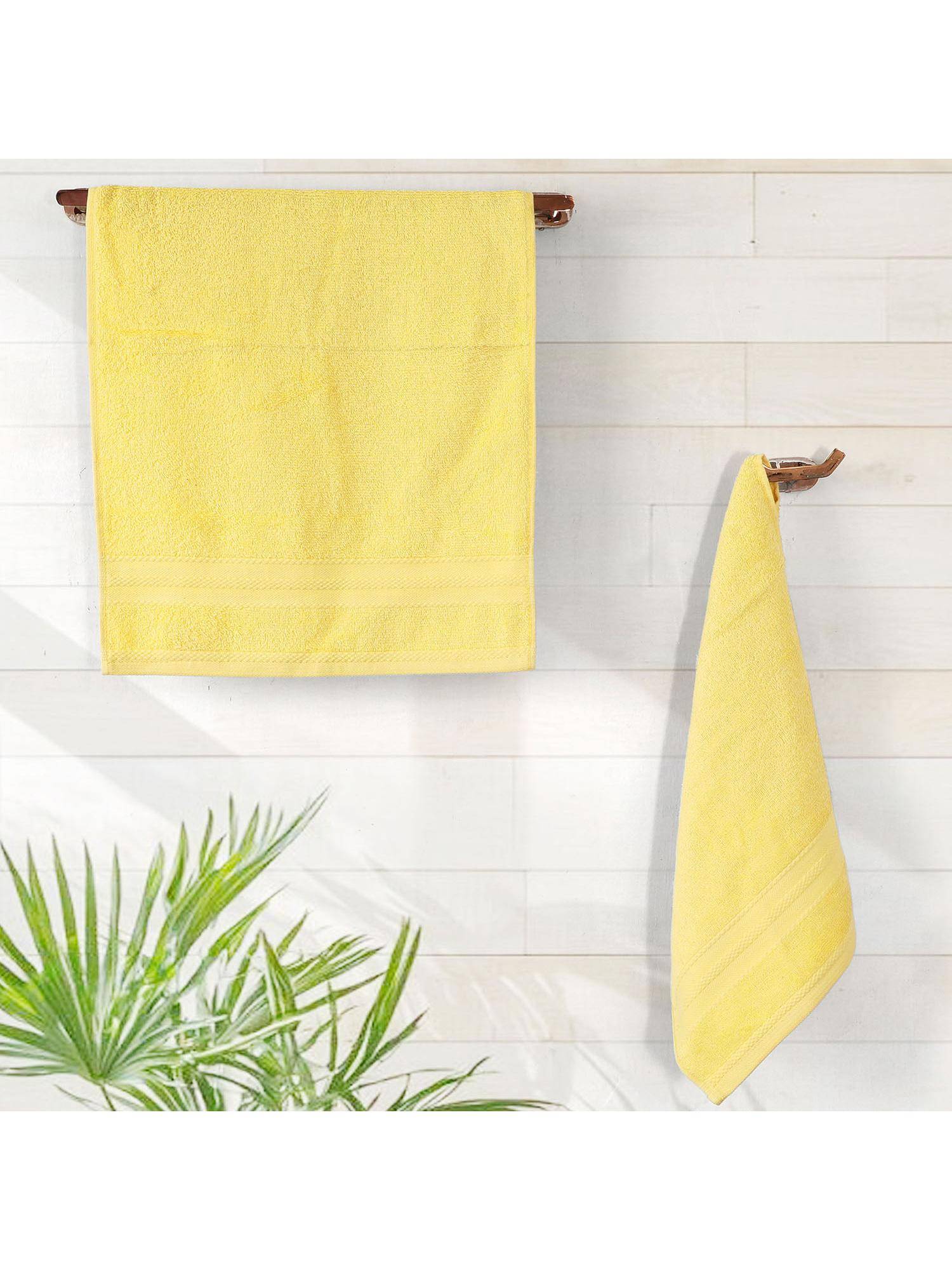 Layers Aqua Plush 450 Gsm Yellow Hand Towels (Pack Of 4) (M)
