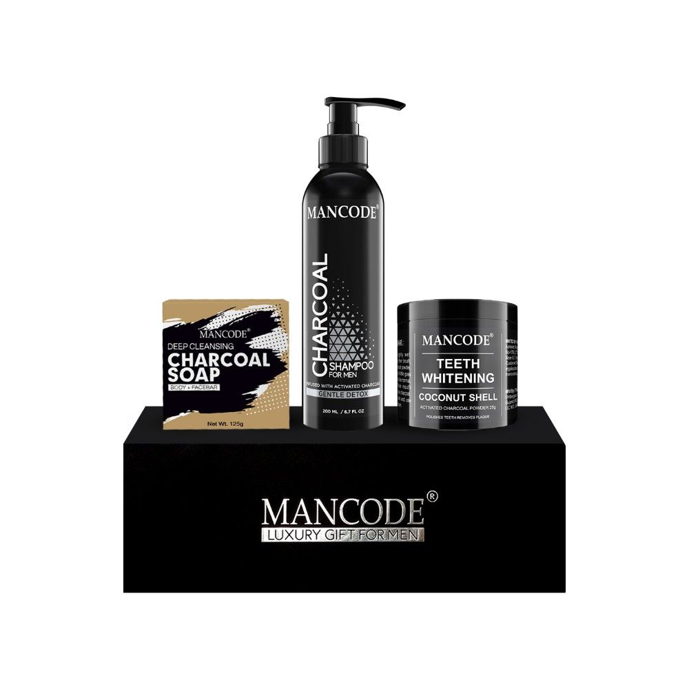 ManCode Charcoal Bath Essential Luxury Gift Set -08 (Charcoal Soap + Shampoo + Teeth Whitening)