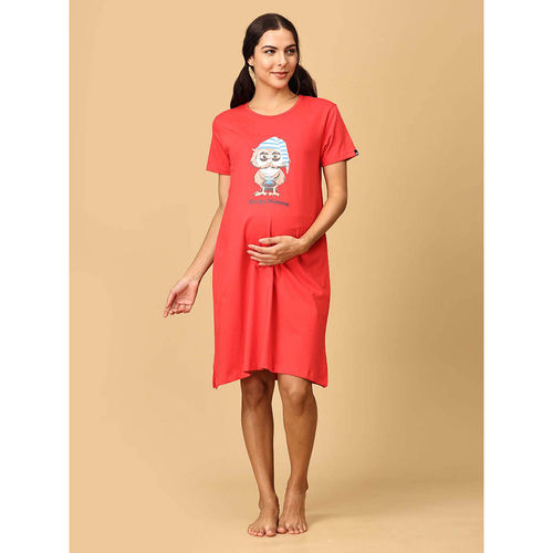 The Mom Store Sleepy Mumma and Pregasaurus Maternity T-Shirt Night Dress  (Pack Of 2) (S)