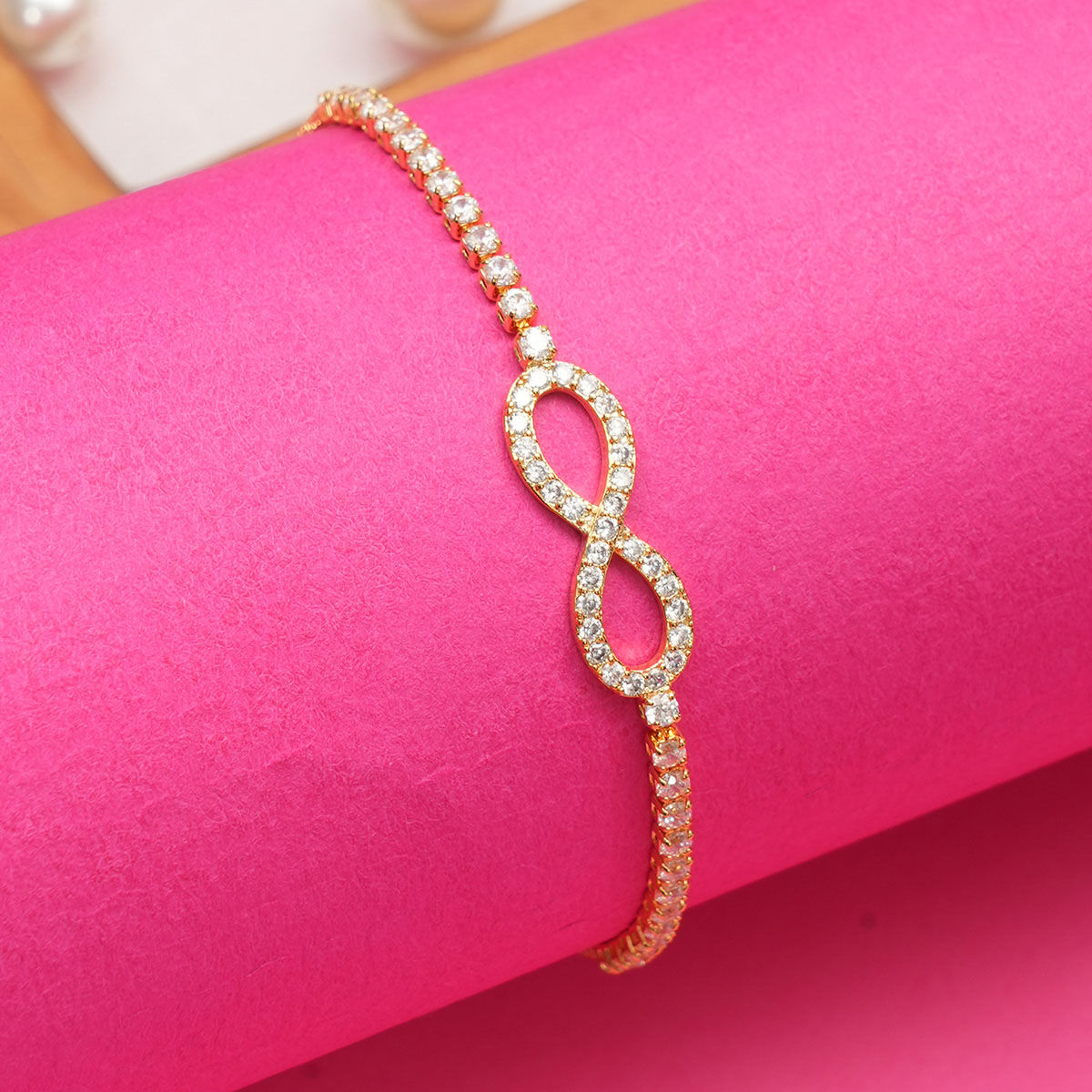 Designbox Gold Tone CZ Diamond Studded Infinity Bracelet with