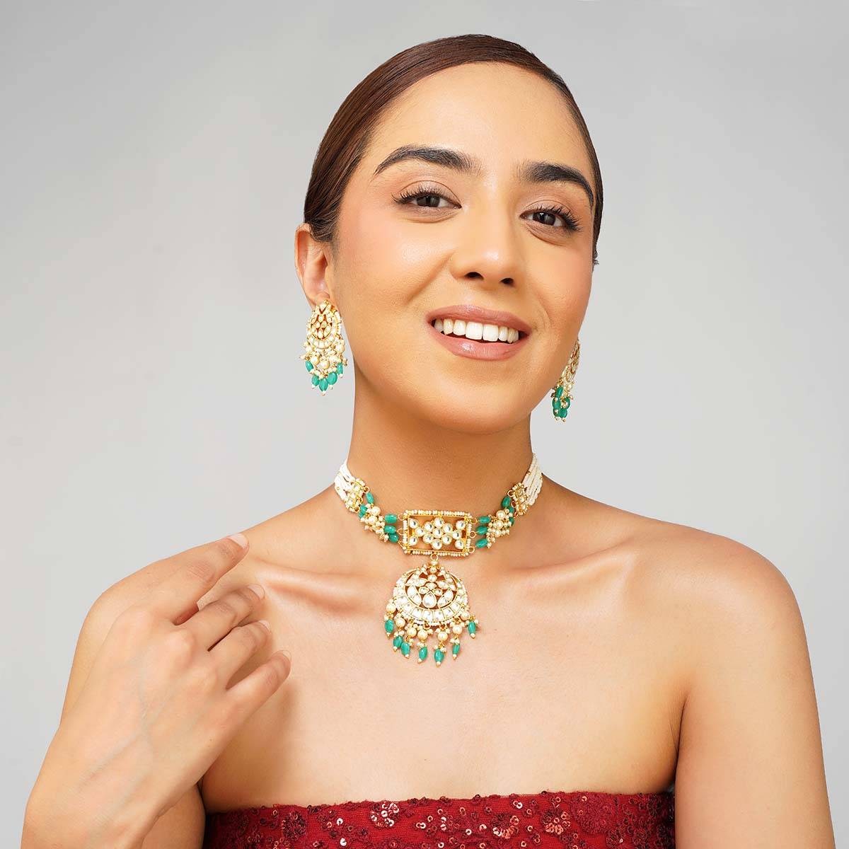 Beryachi Ira Panchi Kundan Choker Necklace with Earrings