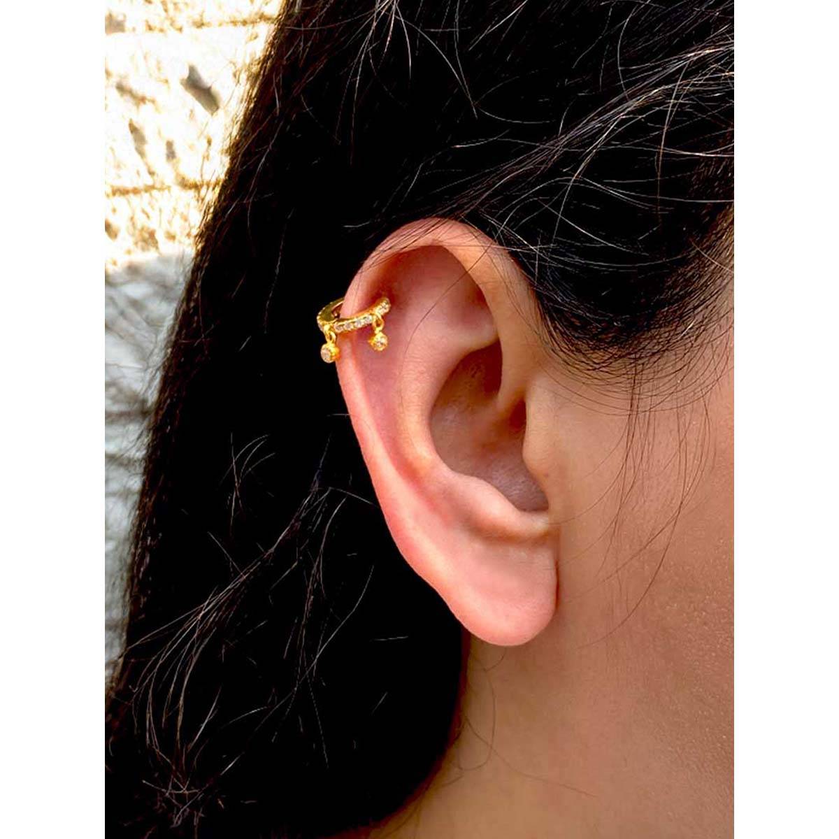 Boldiful Sterling Silver Gold-Plated Cubic Zirconia Studded Circular Shaped Hoop Earrings