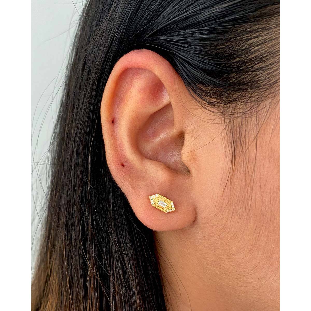 Boldiful Sterling Silver Gold Plated Cubic Zirconia Studded Contemporary Studs