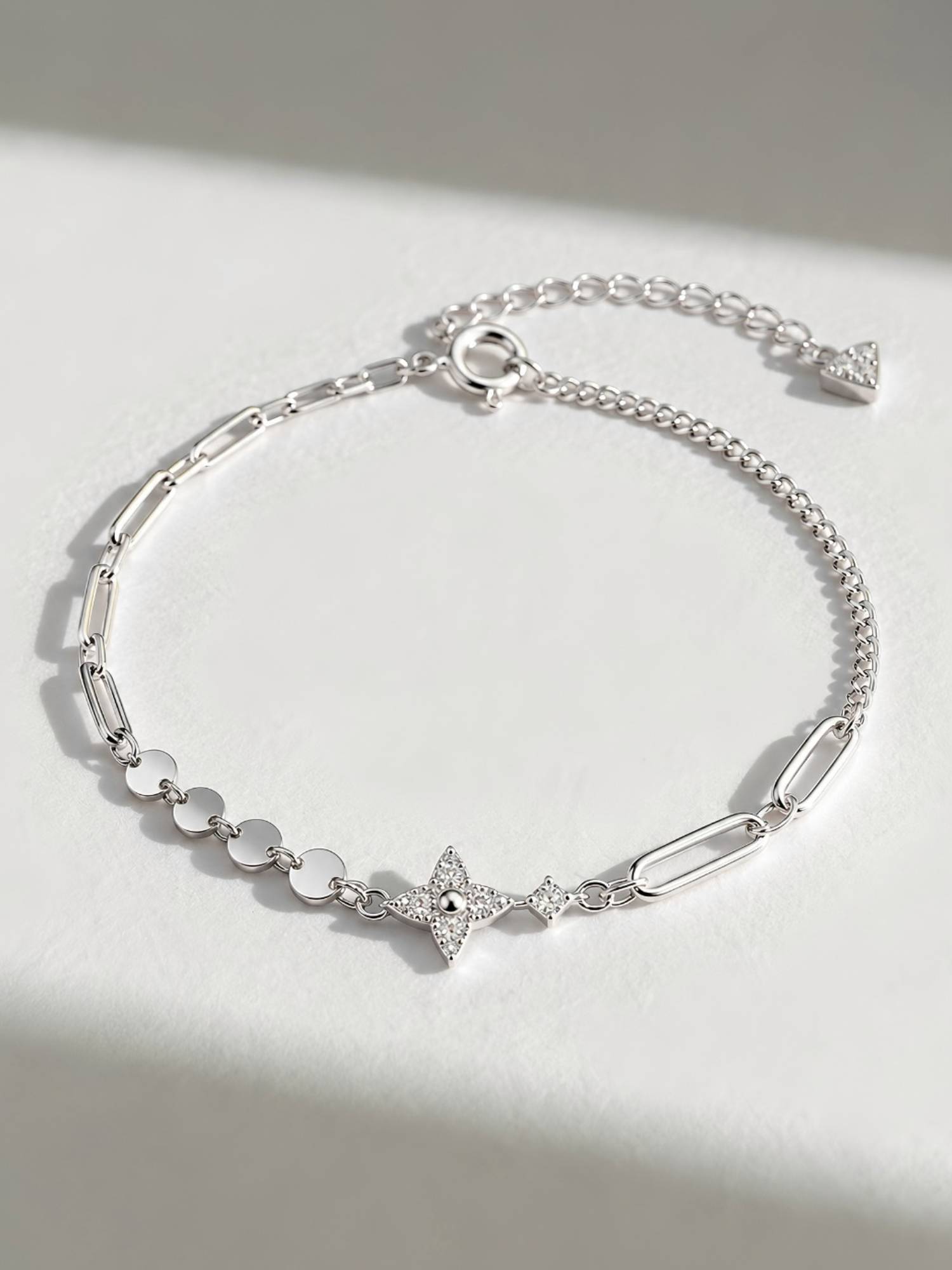 Axora Life Women 925 Sterling Silver Minimal Star Stone Charm Bracelet