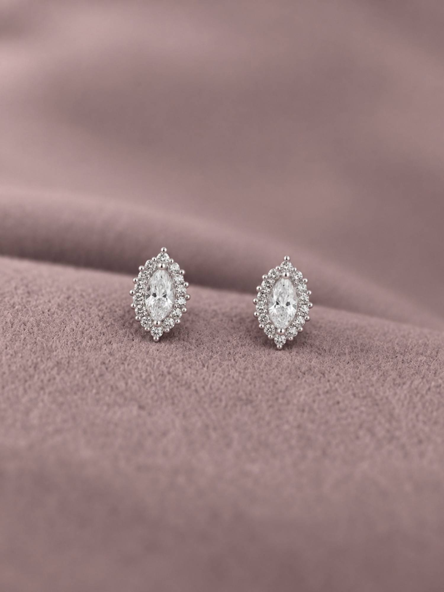 Axora Life 925 Sterling Silver Like Marquise Halo Cz Stud Earrings
