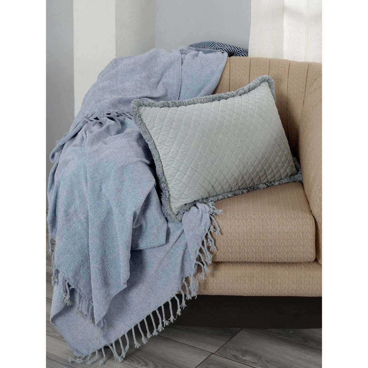 Maspar Vintage 100GSM Royal Redux Glare Cotton Blue Beaded & Quilted