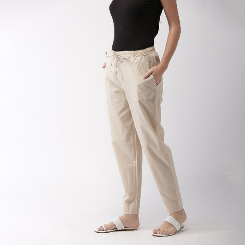 Buy Go Colors Light Beige Cotton Pants (S-M) Online