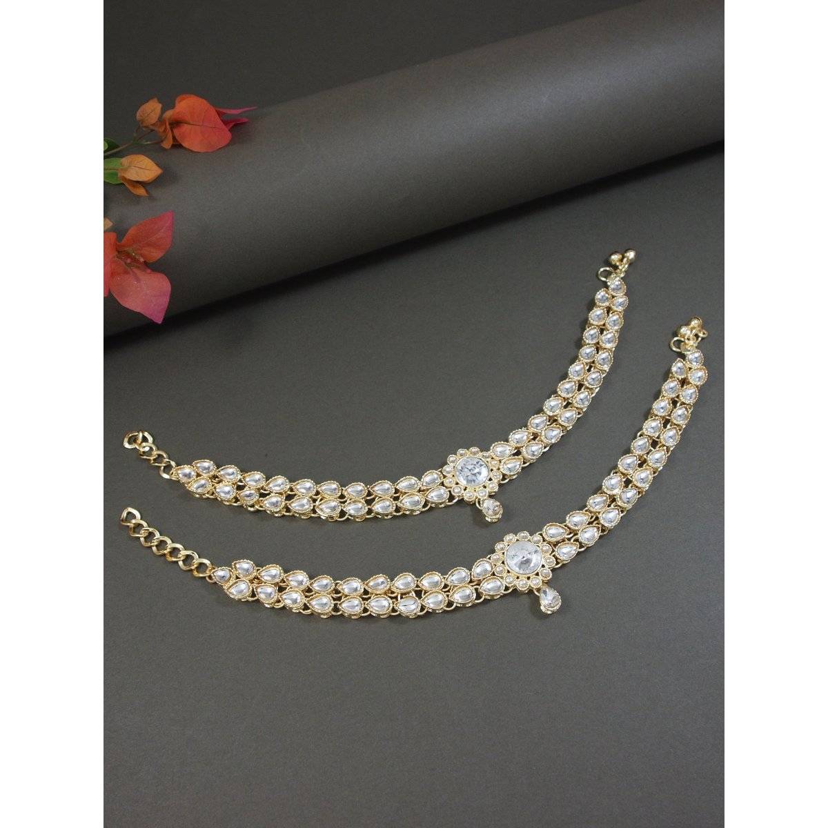 I Jewels Gold Plated Traditional Kundan Payal Anklets Jewellery for Women