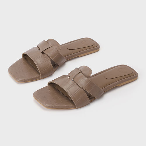 Twenty Dresses by Nykaa Fashion Taupe Square Toe Croc Texture Flats For  Women (EURO 39)