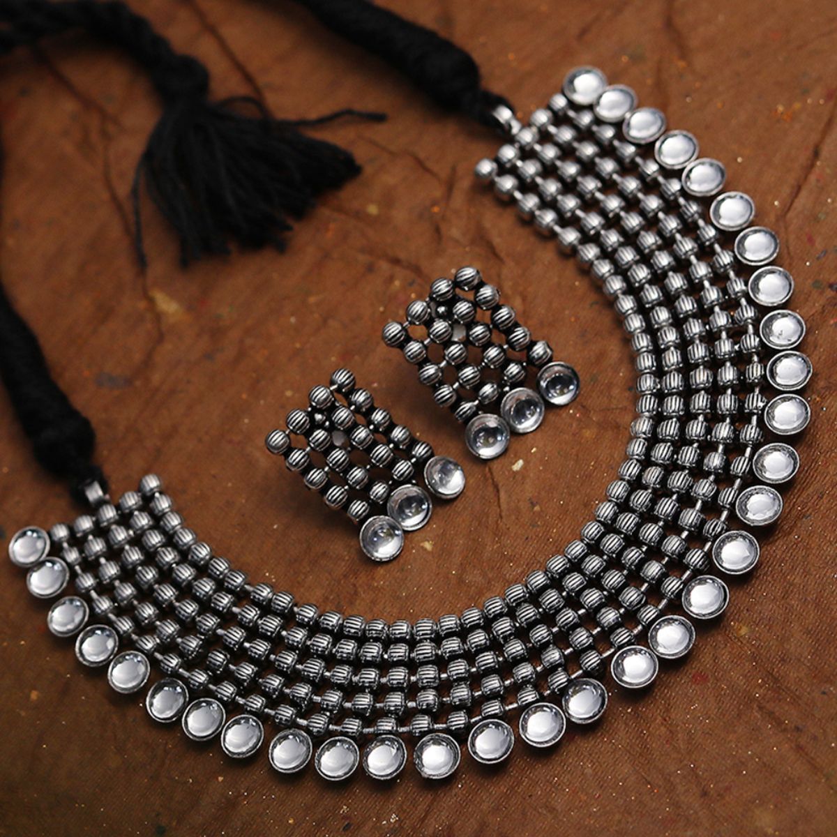 Sukkhi Oxidized Silver NA Choker Necklace Set for Women 