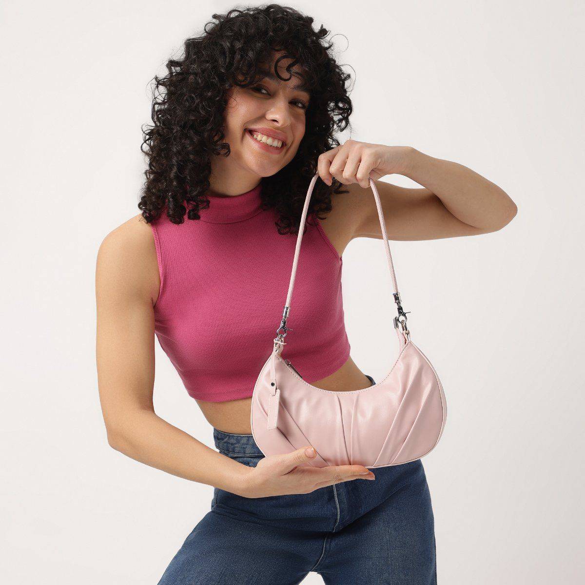 Fastrack Casual Shoulder Bag With Top Zipper Closure In Powder Pink