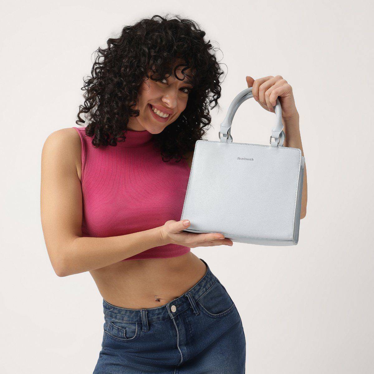 Fastrack Casual Satchel Bag With Top Zipper In Mint Blue