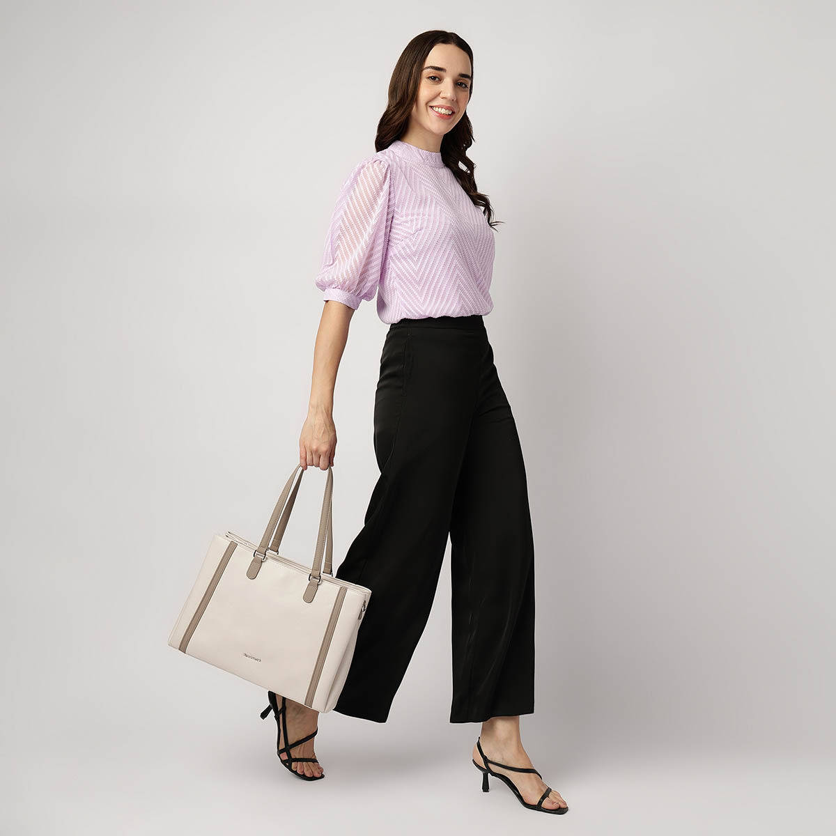Fastrack White Solid Laptop Tote Bag with Detachable Strap