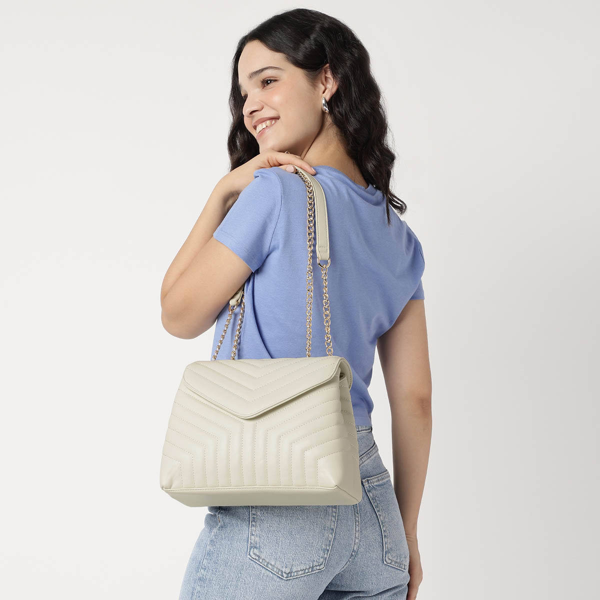 Fastrack Off White Chevron Chic Shoulder Bag