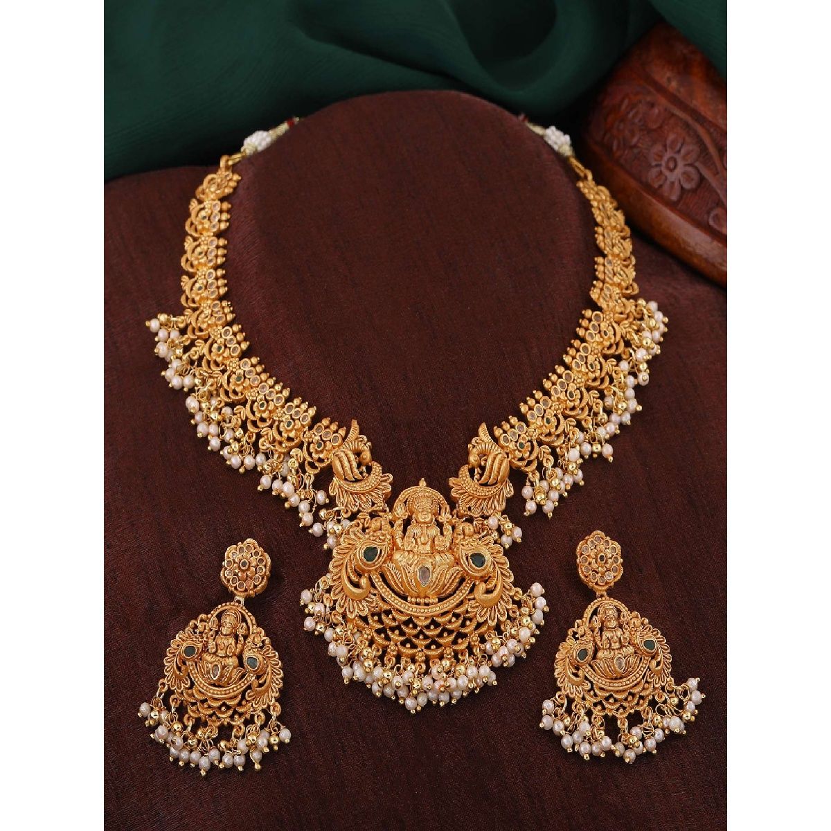 Estele Gold Plated CZ Divine Lakshmi Devi Designer Bridal Necklace Set ...