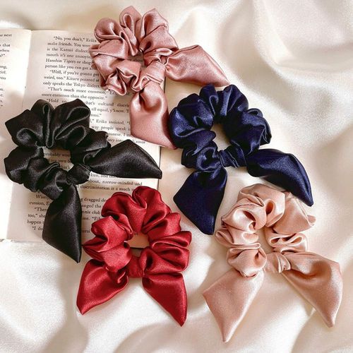 Buy Mueras Multi-Color Satin Bow Tie Knot Scrunchies Set of Online