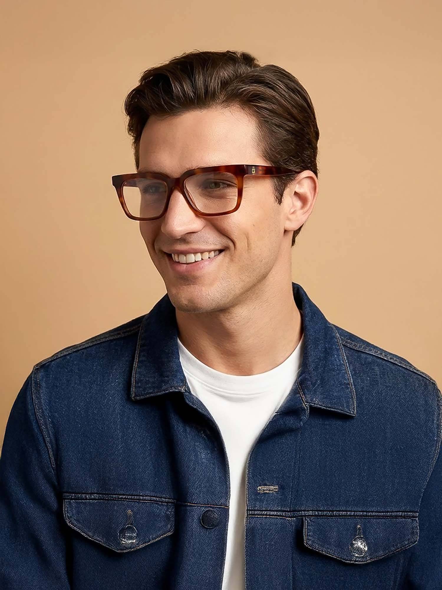 Guess Eyewear for Men with Shiny Brown Demi Acetate Frame (53)