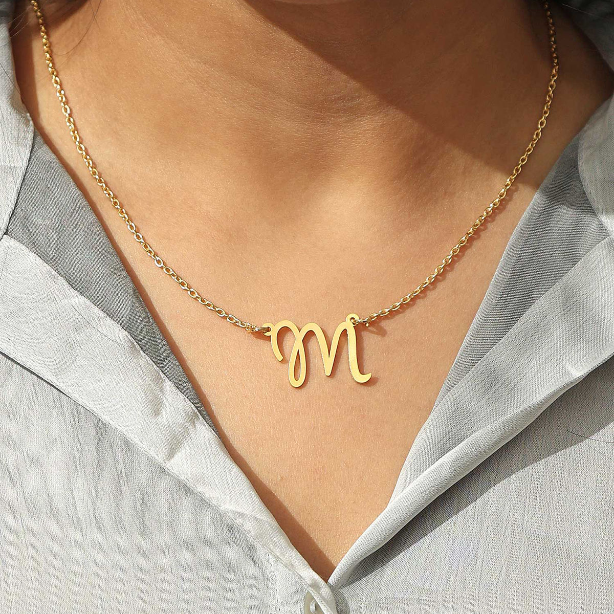 Buy Gold Toned Handcrafted Brass Initial M Necklace | M/P-CZ-65/M/MOZA3 |  The loom
