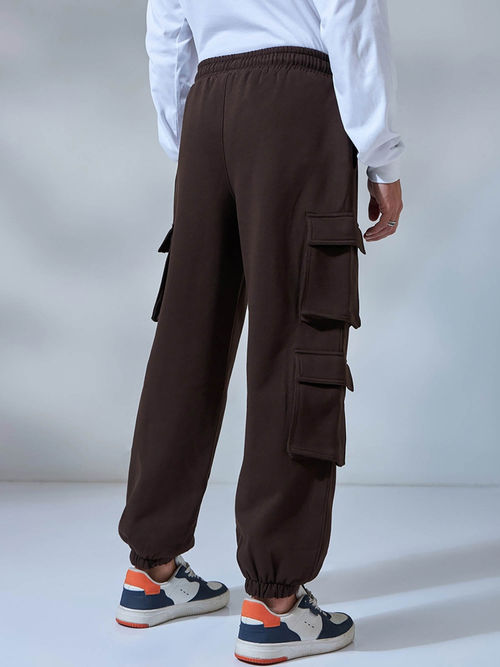 Bewakoof Heavy Duty Men's Brown Super Loose Fit Brushed Cargo Joggers