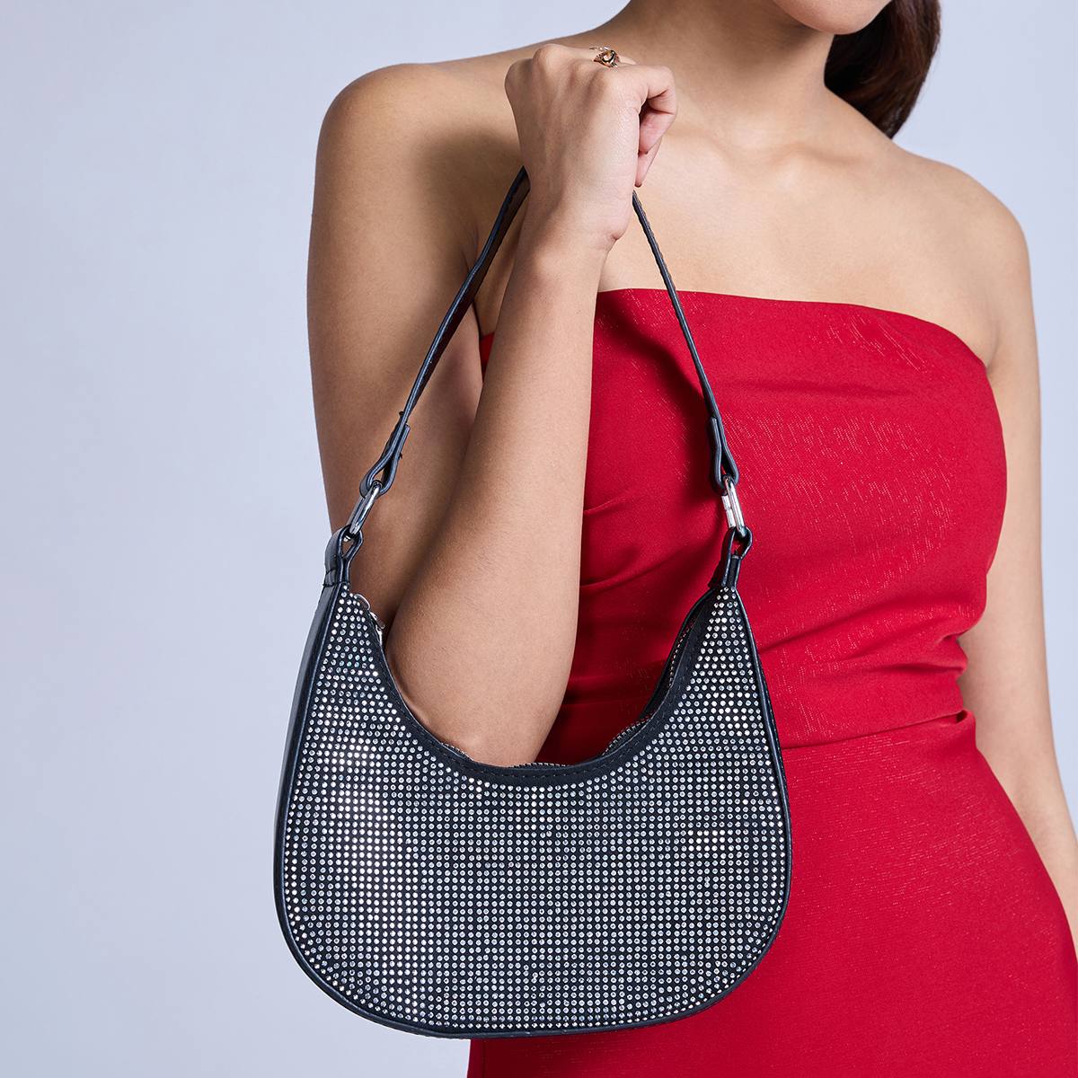 Buy Twenty Dresses by Nykaa Fashion Black Rhinestone Embellished Sling Bag Online