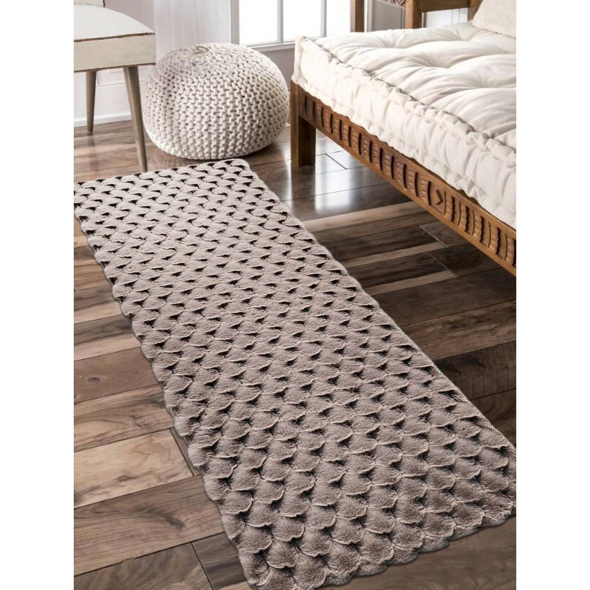 OBSESSIONS Beige Polyester Solid Floor Runner