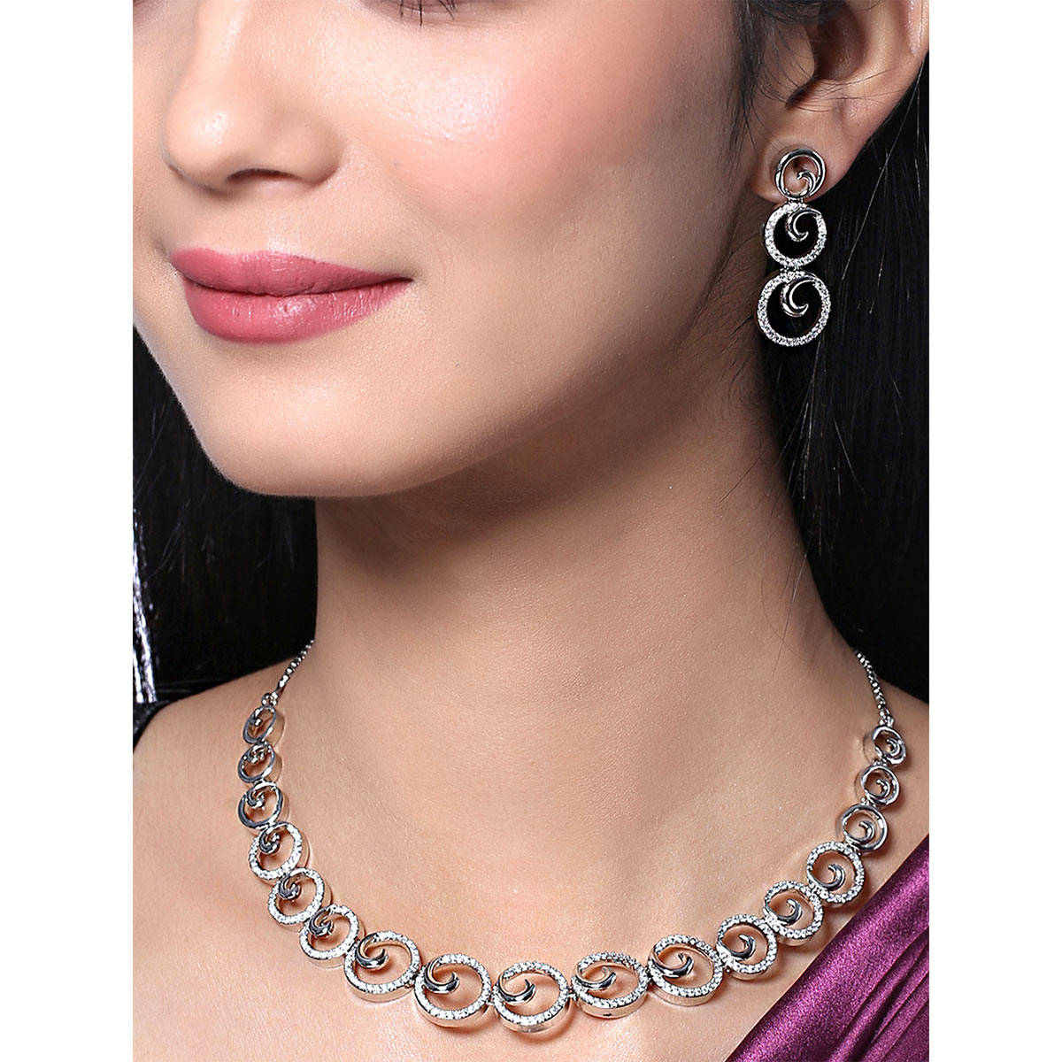 Yellow Chimes Ad Studded Choker Necklace Set with Earrings for Women