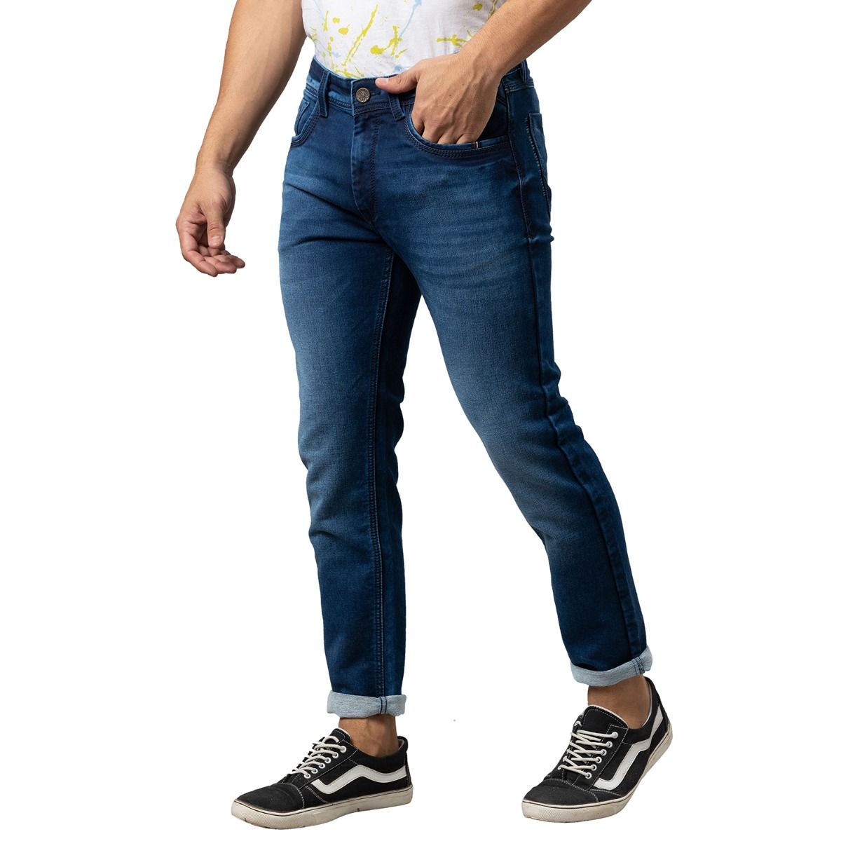 Being Human Men Cropped Fit Denim-Mid Tone