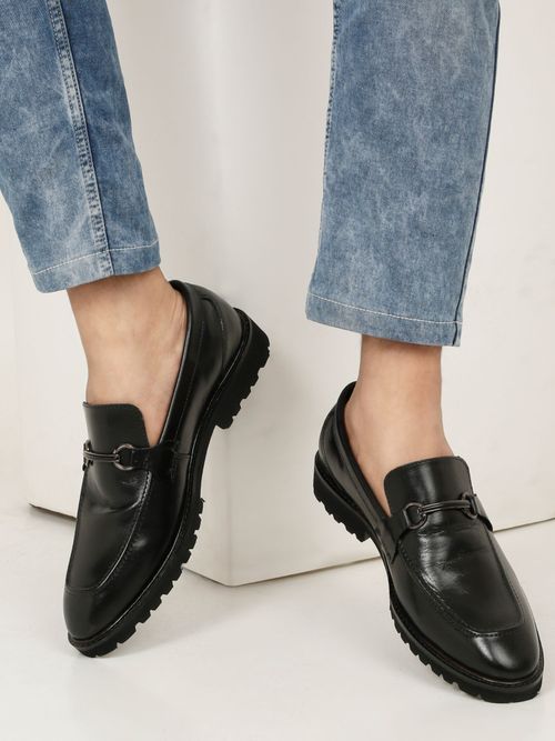 Denim Mens All Black Loafers Teakwood Mens Black Solid Leather