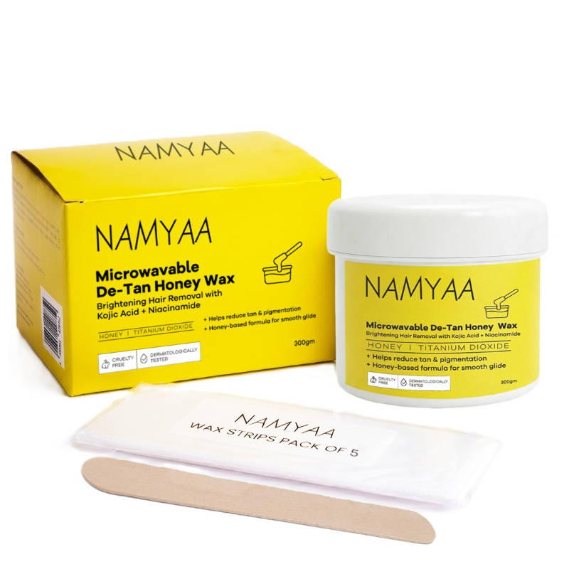 Namyaa Microwavable De-Tan Honey Wax (With Wooden Knife & Strips)